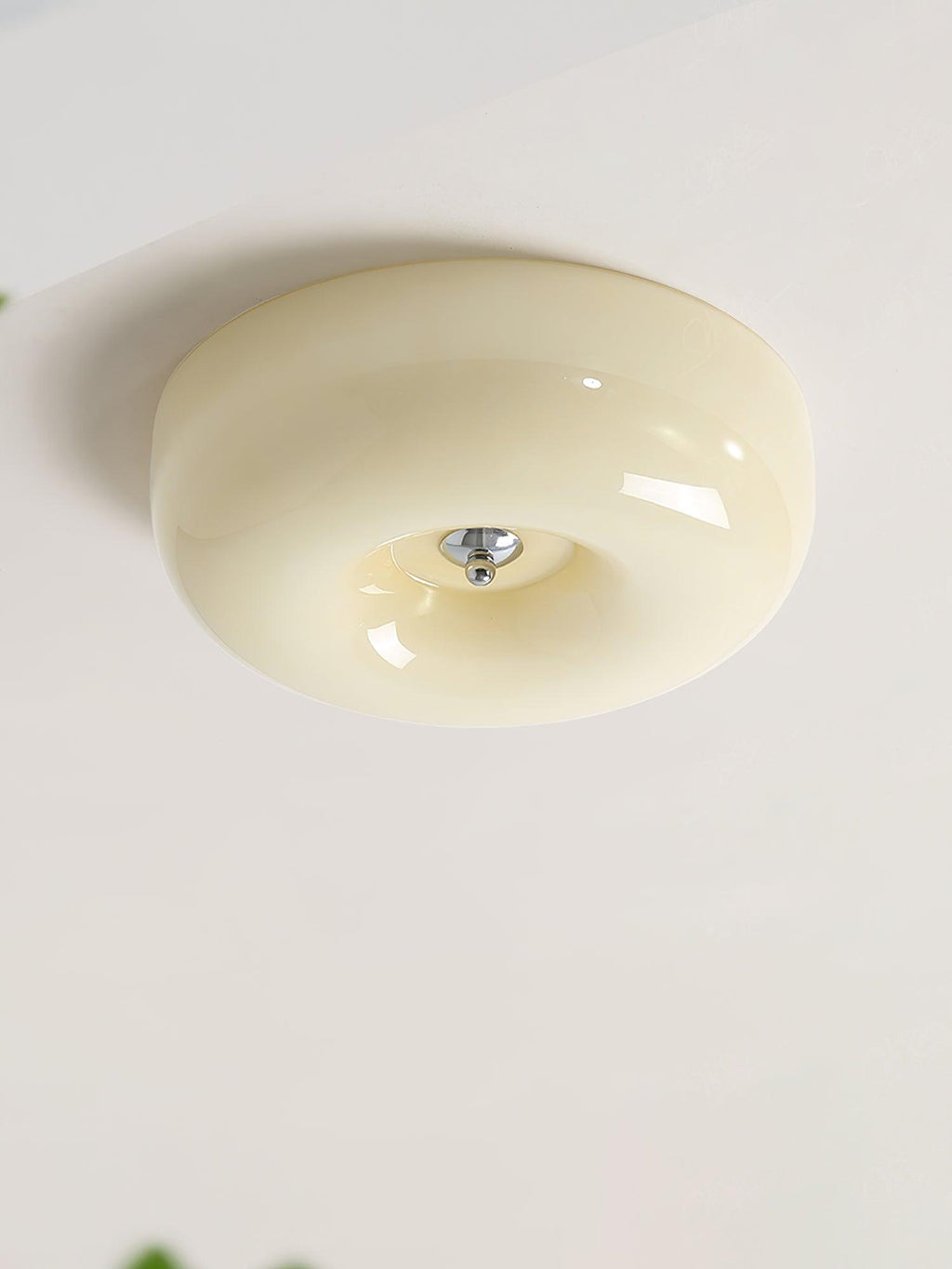 Cream Pudding Milk Glass Ceiling Light — Silver Accent, Dimmable Warm White