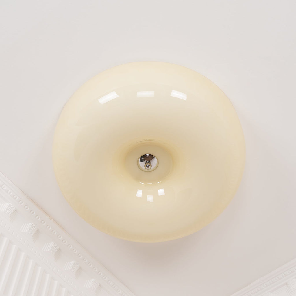 Cream Pudding Milk Glass Ceiling Light — Silver Accent, Dimmable Warm White