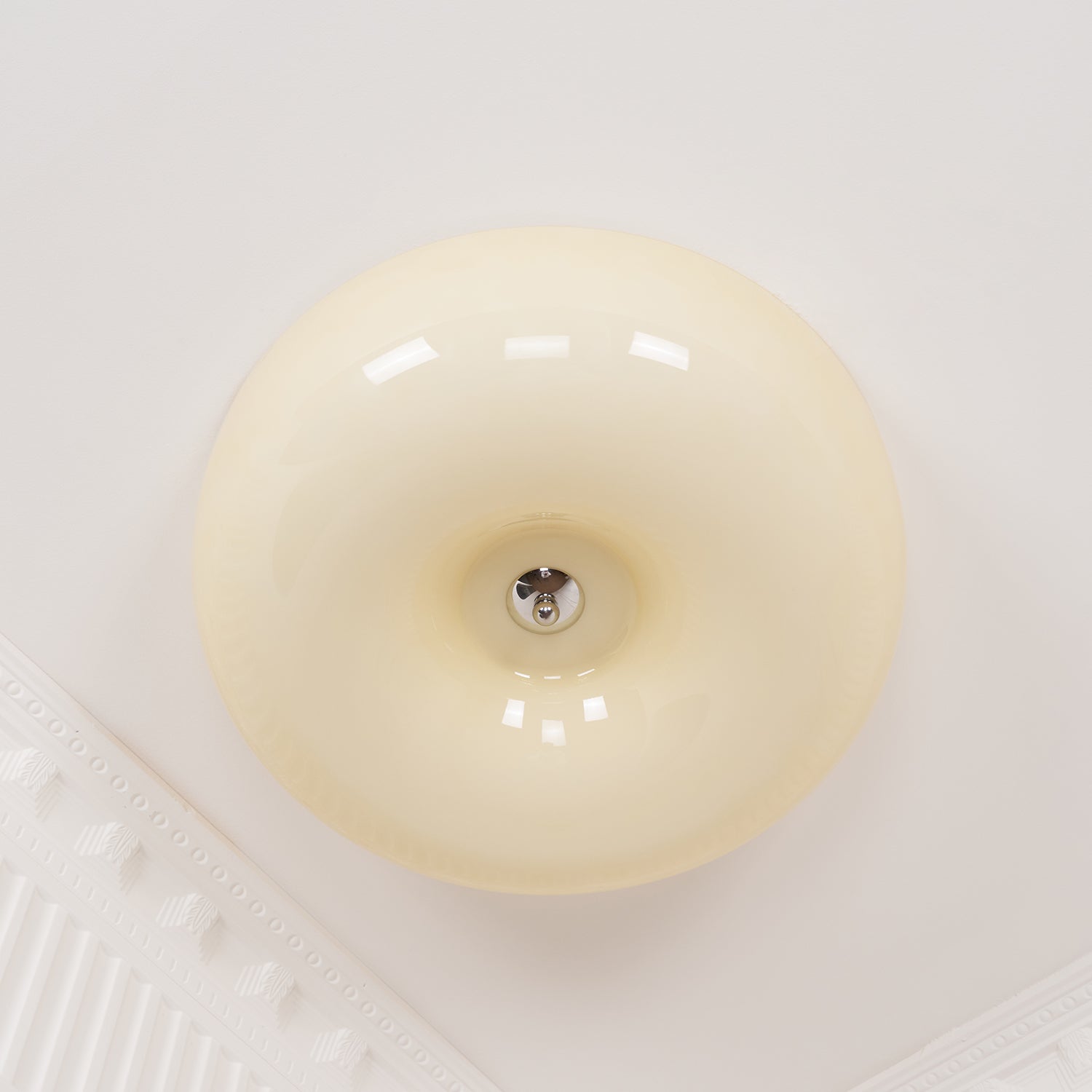Cream Pudding Milk Glass Ceiling Light — Silver Accent, Dimmable Warm White