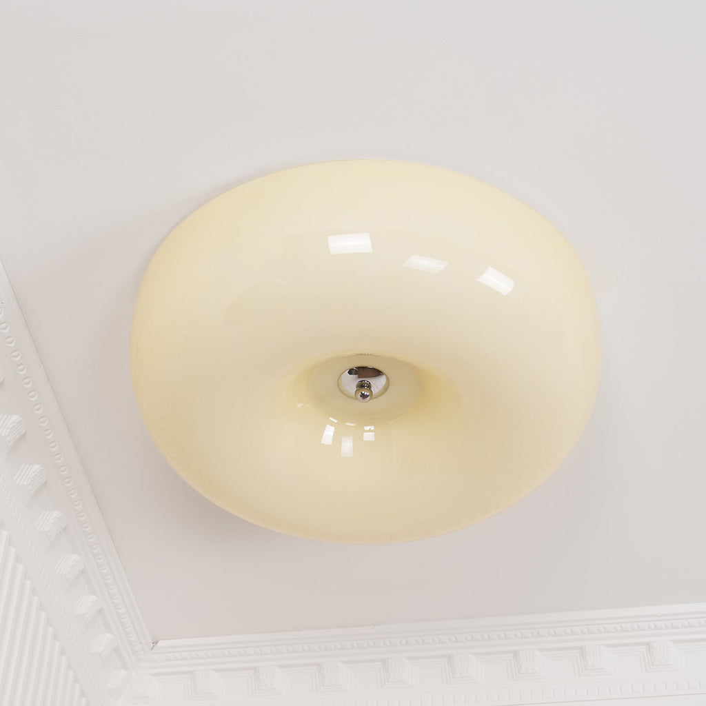 Cream Pudding Milk Glass Ceiling Light — Silver Accent, Dimmable Warm White