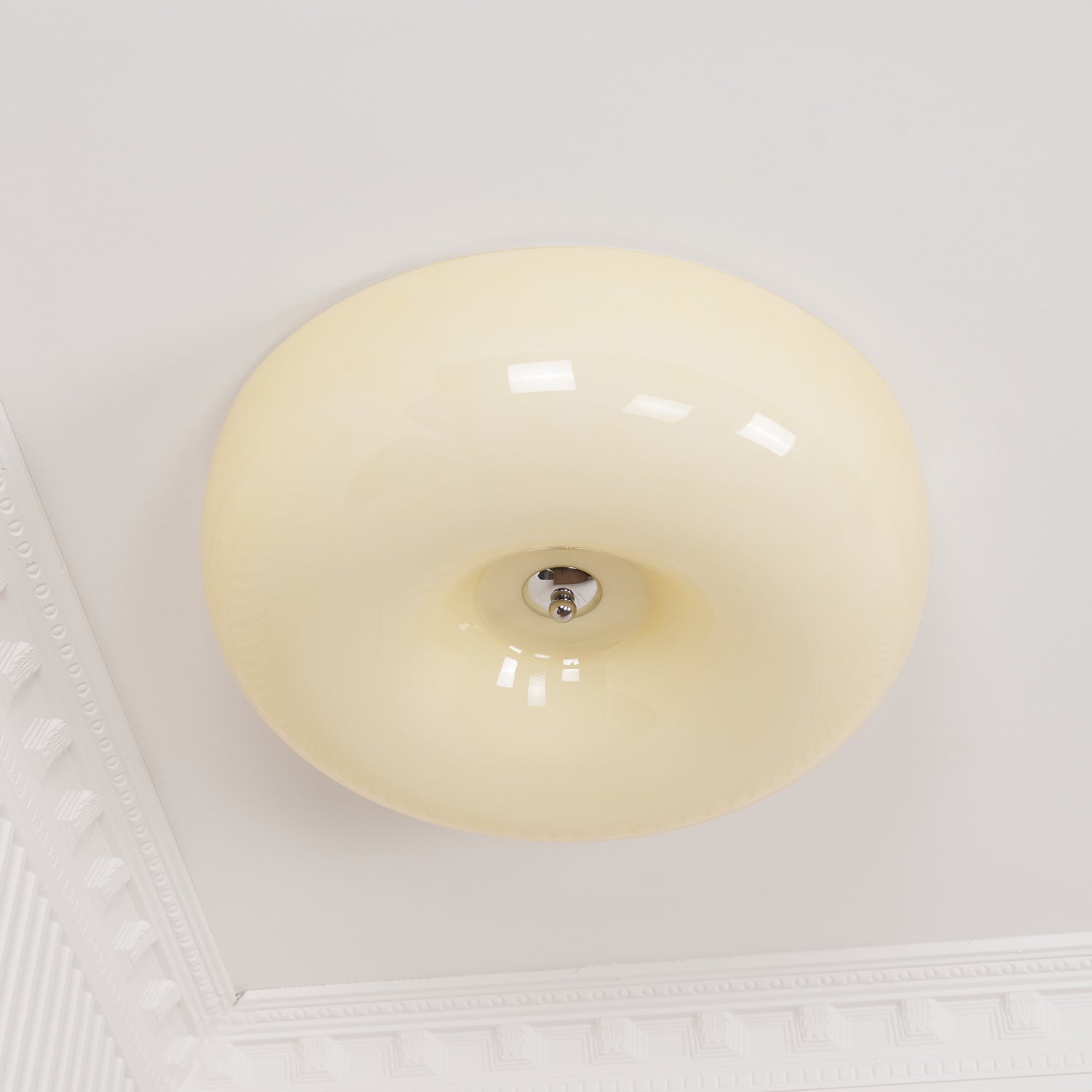 Cream Pudding Milk Glass Ceiling Light — Silver Accent, Dimmable Warm White