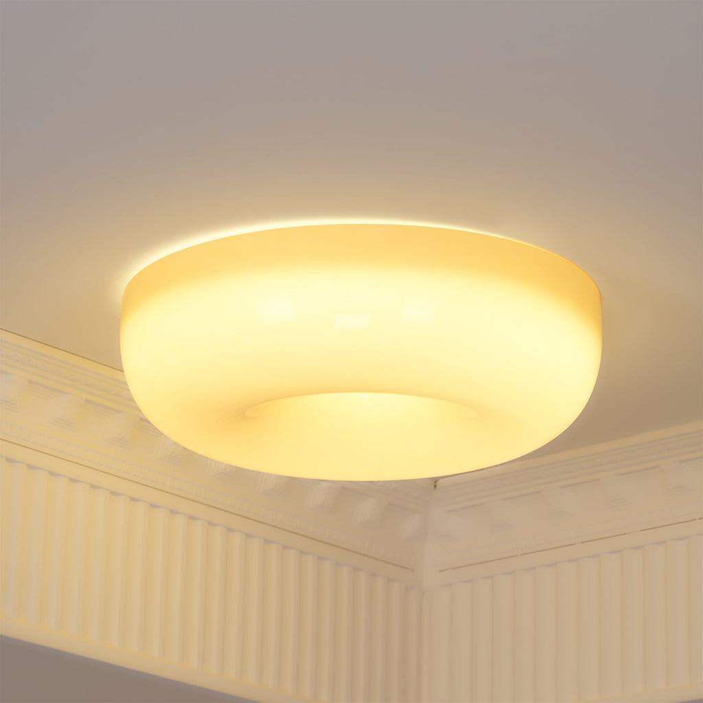 Cream Pudding Milk Glass Ceiling Light — Silver Accent, Dimmable Warm White