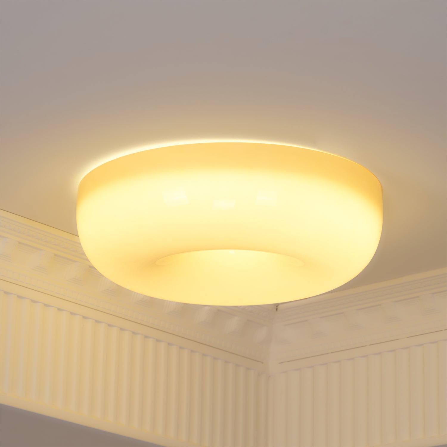 Cream Pudding Milk Glass Ceiling Light — Silver Accent, Dimmable Warm White