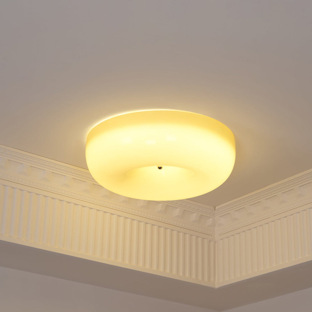 Cream Pudding Milk Glass Ceiling Light — Silver Accent, Dimmable Warm White