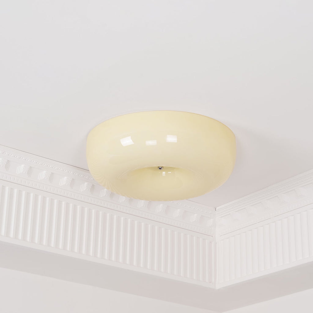 Cream Pudding Milk Glass Ceiling Light — Silver Accent, Dimmable Warm White