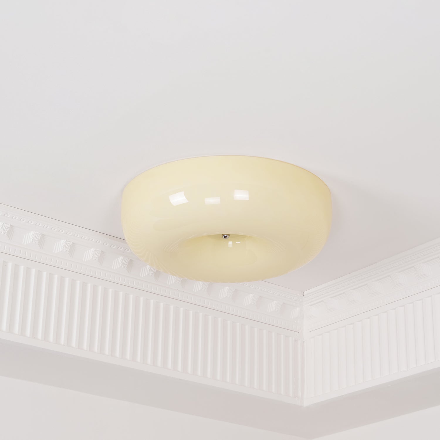 Cream Pudding Milk Glass Ceiling Light — Silver Accent, Dimmable Warm White