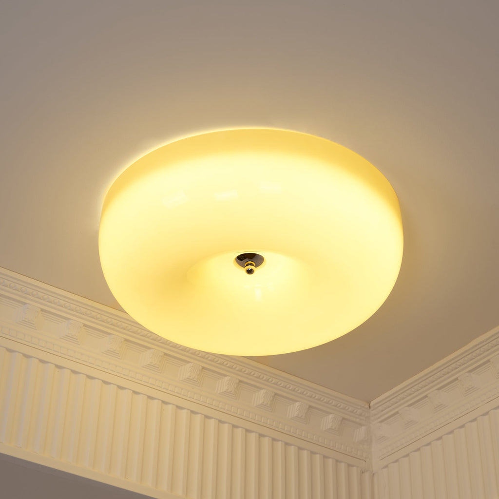 Cream Pudding Milk Glass Ceiling Light — Silver Accent, Dimmable Warm White