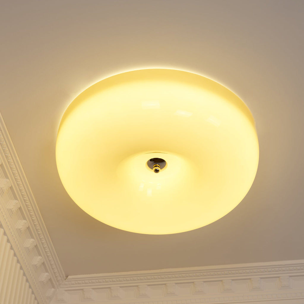 Cream Pudding Milk Glass Ceiling Light — Silver Accent, Dimmable Warm White