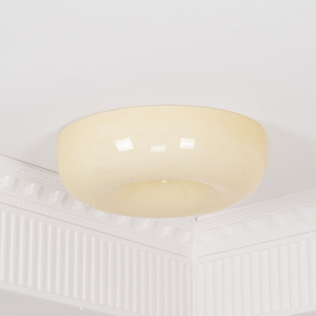 Cream Pudding Milk Glass Ceiling Light — Silver Accent, Dimmable Warm White