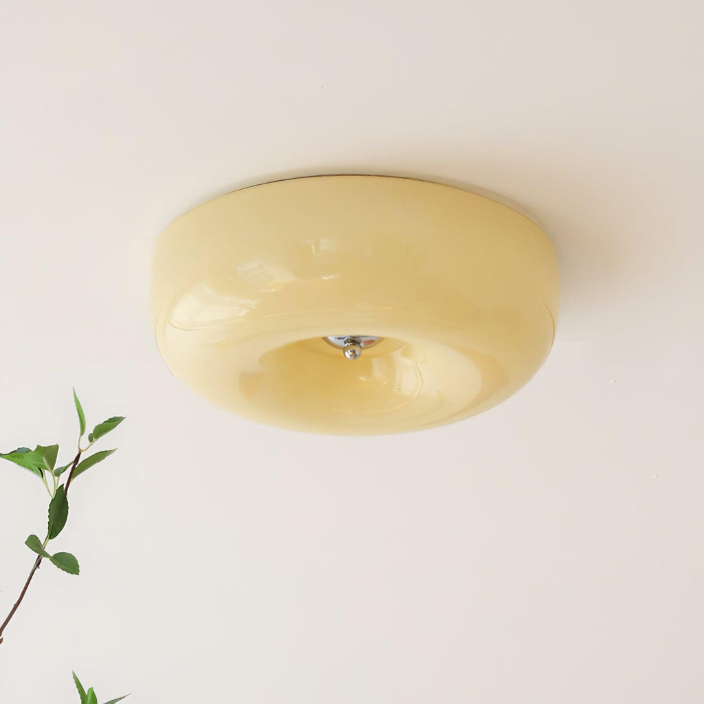 Cream Pudding Milk Glass Ceiling Light — Silver Accent, Dimmable Warm White
