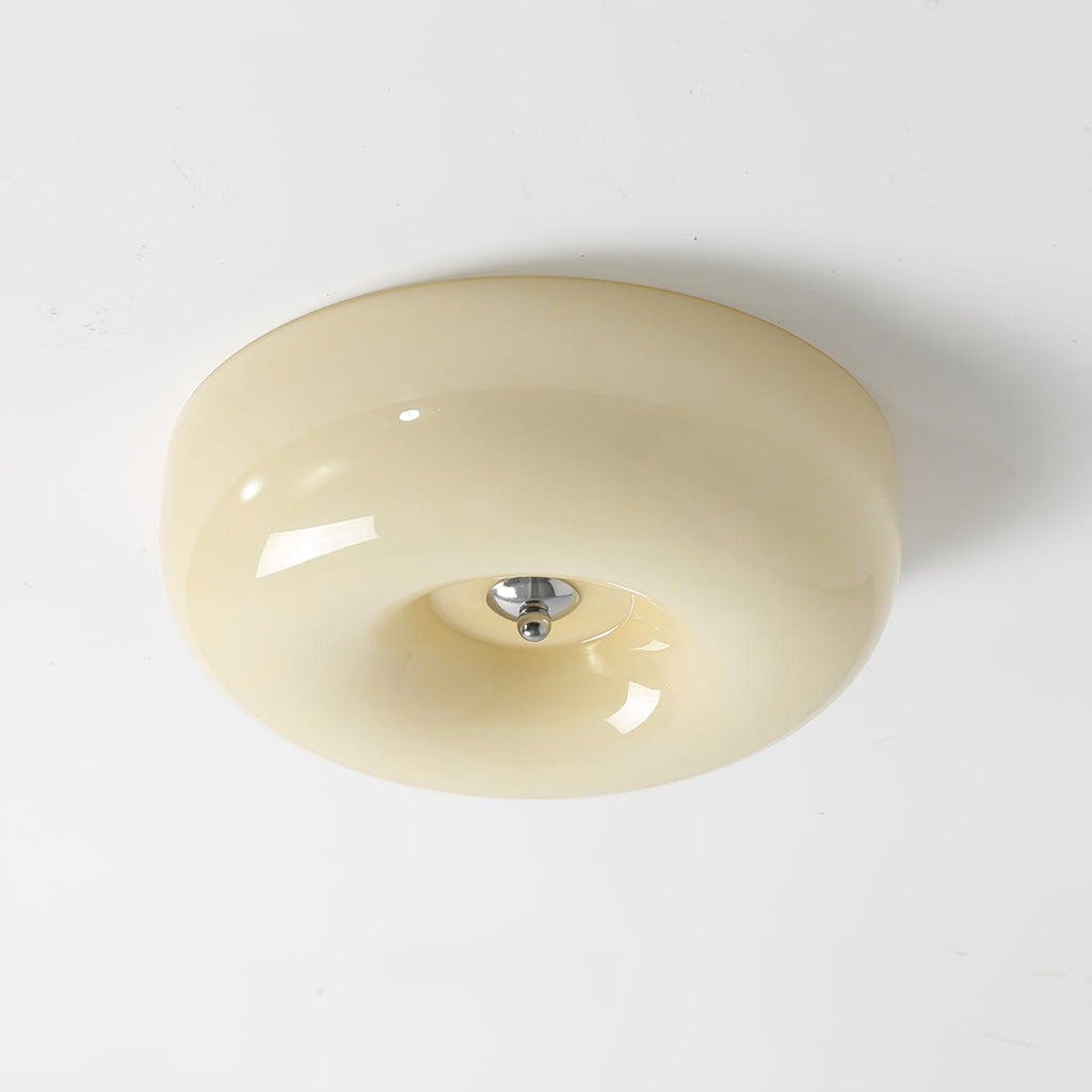Cream Pudding Milk Glass Ceiling Light — Silver Accent, Dimmable Warm White