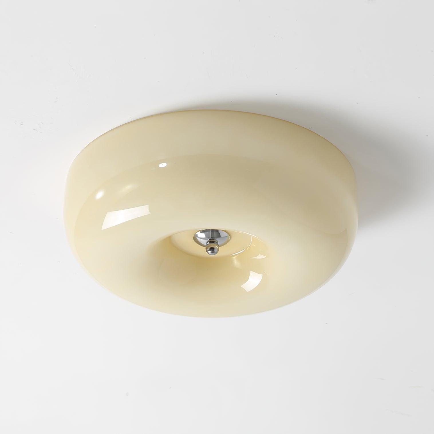 Cream Pudding Milk Glass Ceiling Light — Silver Accent, Dimmable Warm White