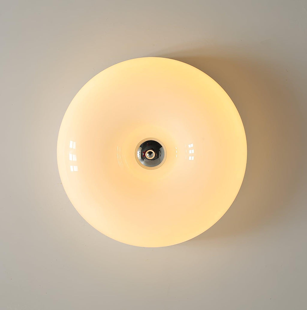 Cream Pudding Milk Glass Ceiling Light — Silver Accent, Dimmable Warm White