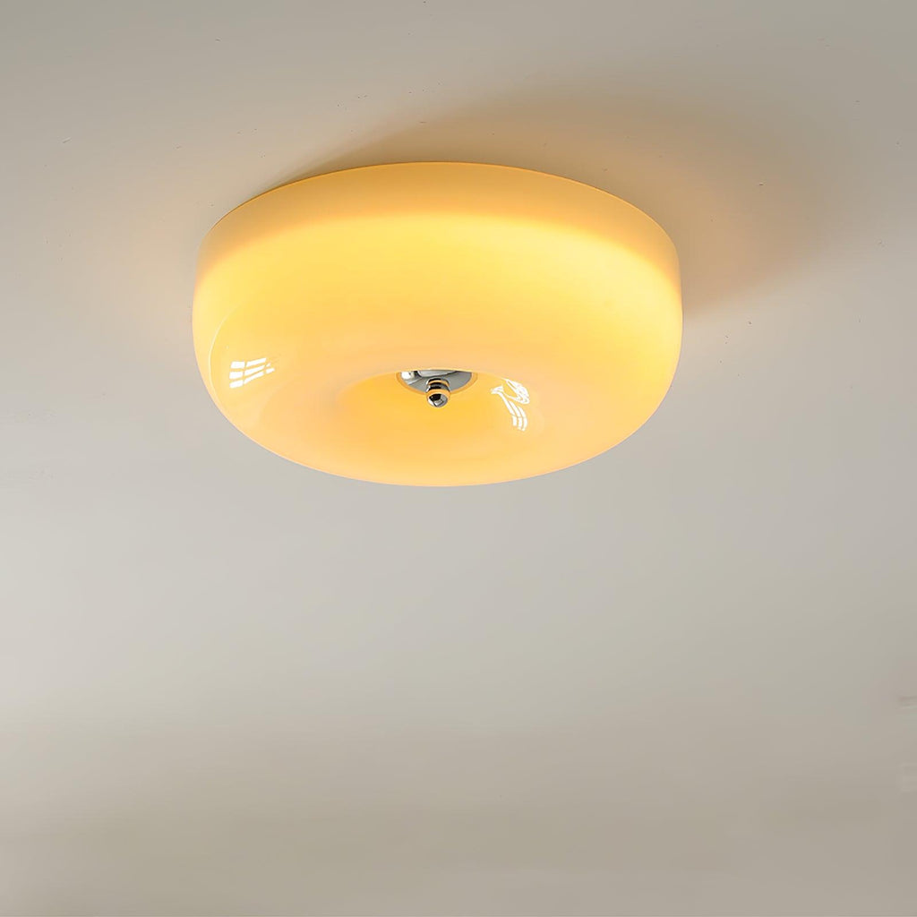 Cream Pudding Milk Glass Ceiling Light — Silver Accent, Dimmable Warm White