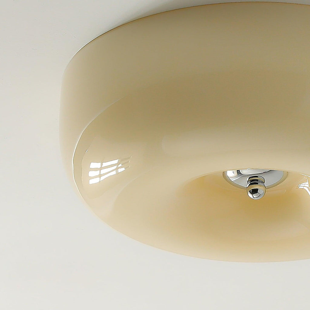 Cream Pudding Milk Glass Ceiling Light — Silver Accent, Dimmable Warm White