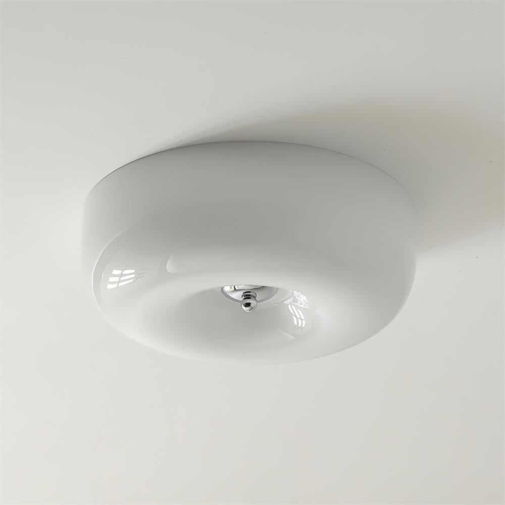Round Glass LED Ceiling Light — White Metal Finish, Circular Glass Shade