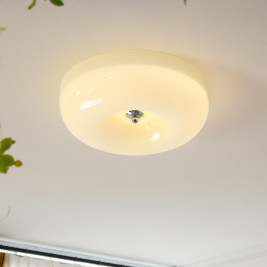Cream Pudding Milk Glass Ceiling Light — Silver Accent, Dimmable Warm White