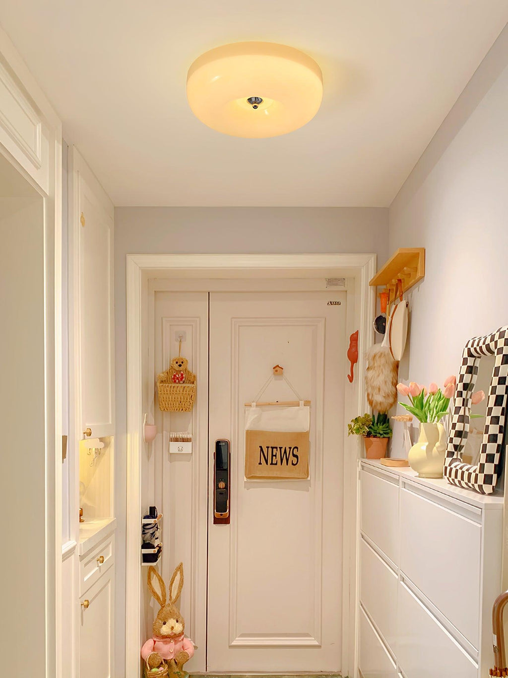 Cream Pudding Milk Glass Ceiling Light — Silver Accent, Dimmable Warm White