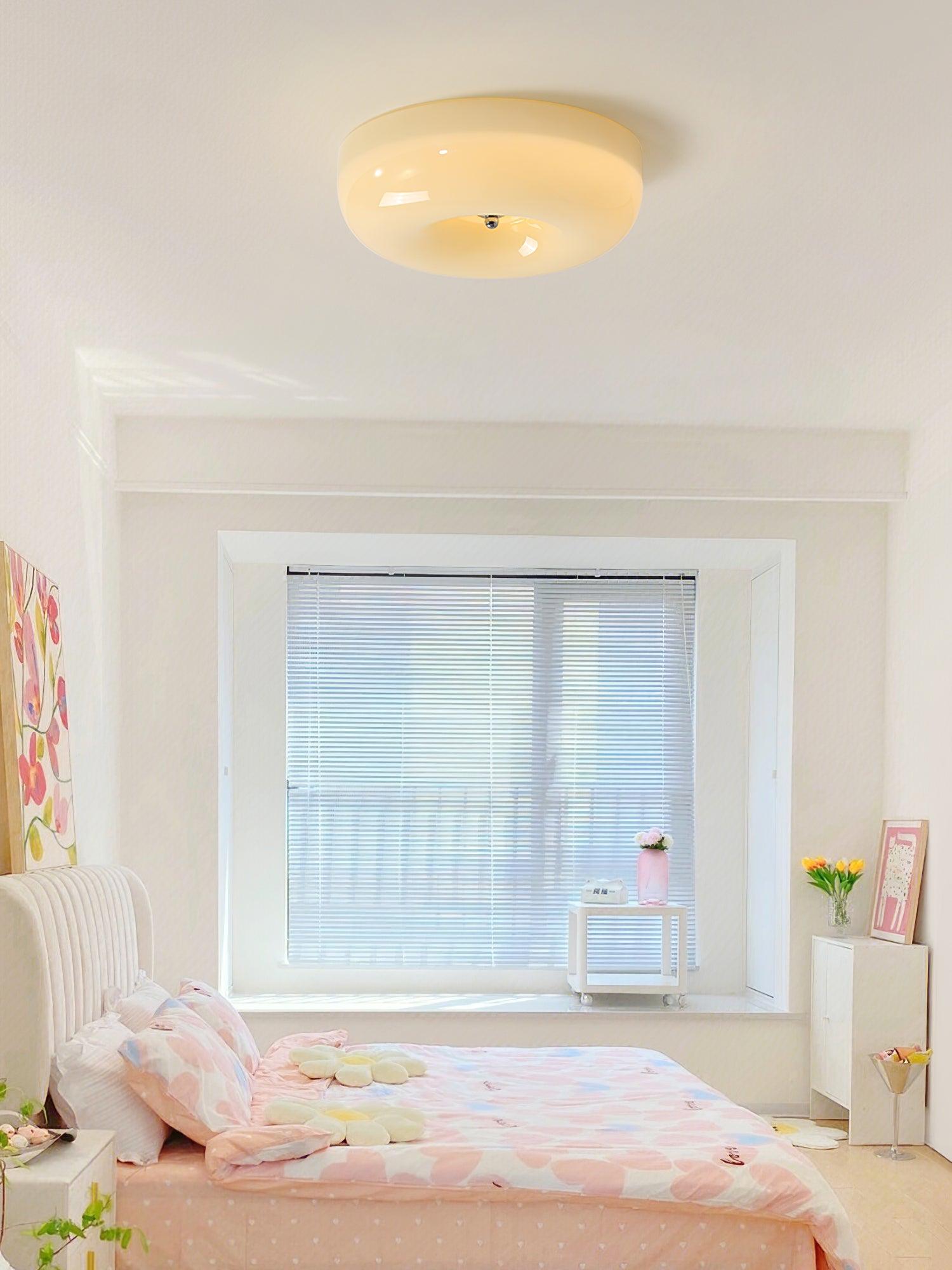 Cream Pudding Milk Glass Ceiling Light — Silver Accent, Dimmable Warm White