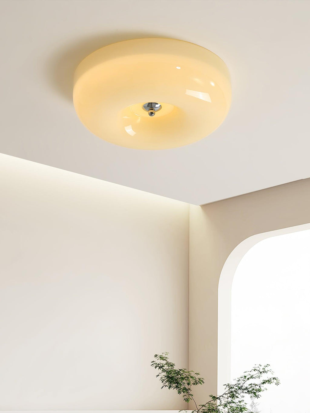 Cream Pudding Milk Glass Ceiling Light — Silver Accent, Dimmable Warm White
