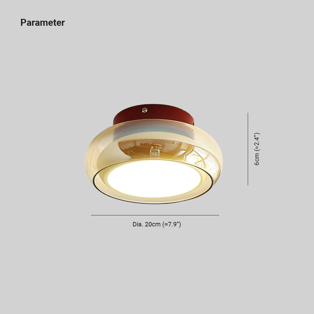 Cognac Glass Ceiling Lamp — Red Accent Ring, Three Color LED, Hardwired Connection