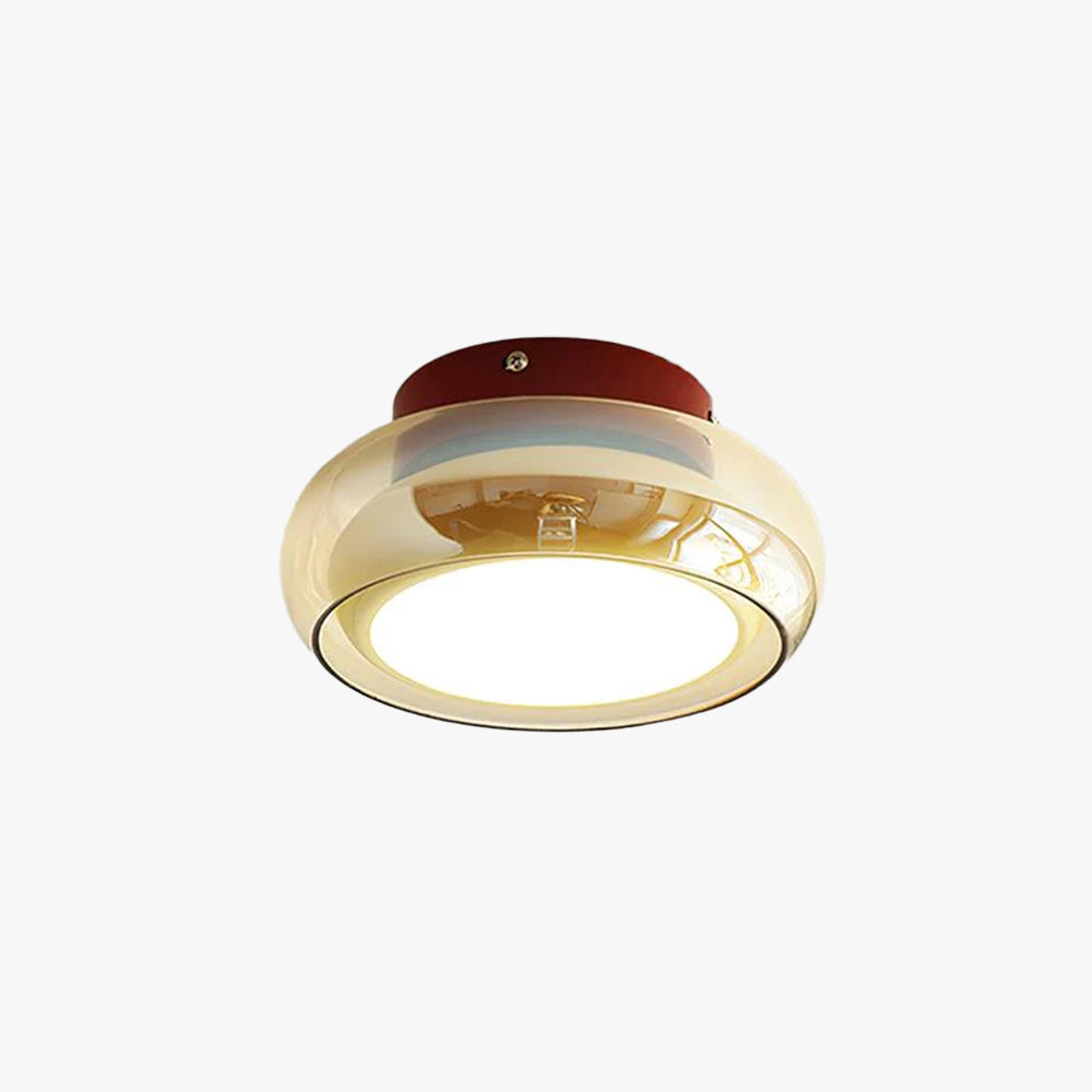 Cognac Glass Ceiling Lamp — Red Accent Ring, Three Color LED, Hardwired Connection