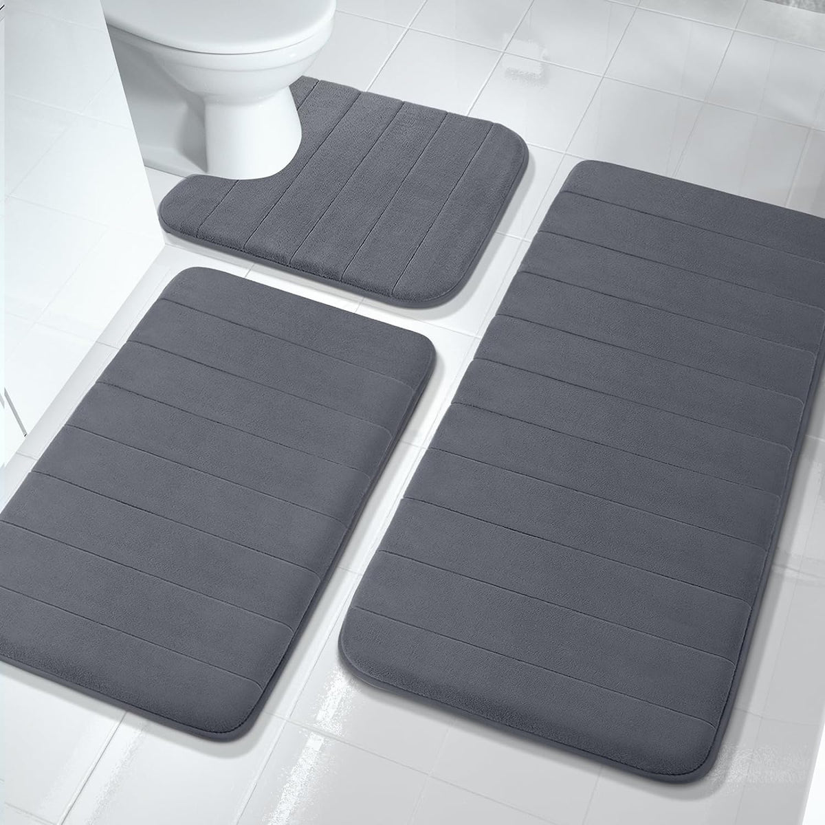 3-Piece Memory Foam Bath Mat Set — Non-Slip, Plush Comfort