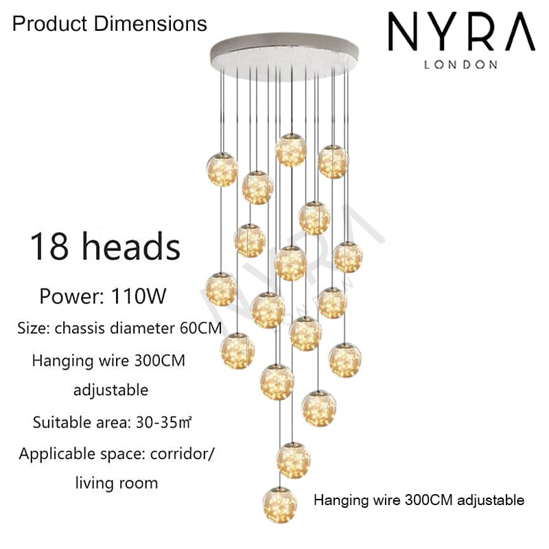 Bella Glass Ball Staircase Chandelier — Elegant Pendant Light
