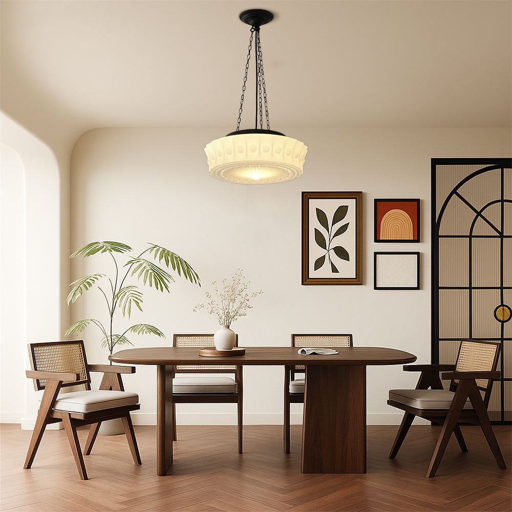 LumaNova Modern Iron Pendant Light Milky White Finish With Gentle Glow