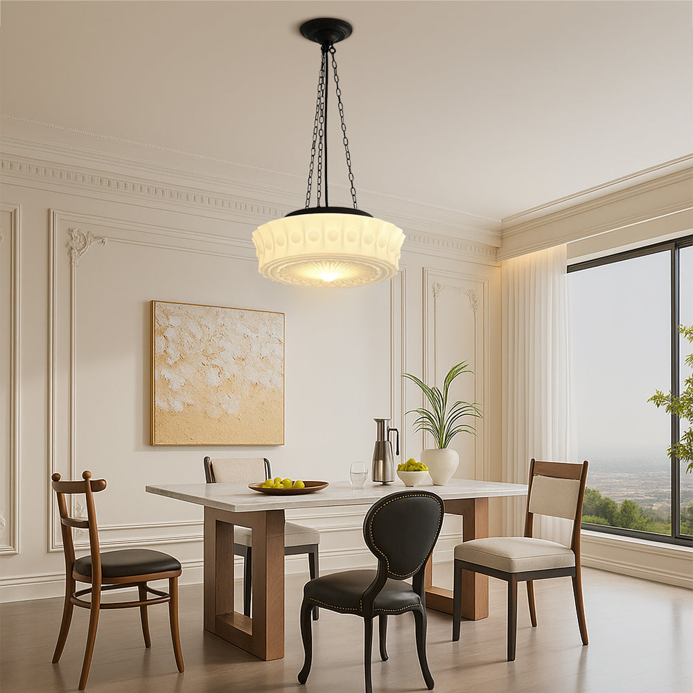 LumaNova Modern Iron Pendant Light Milky White Finish With Gentle Glow