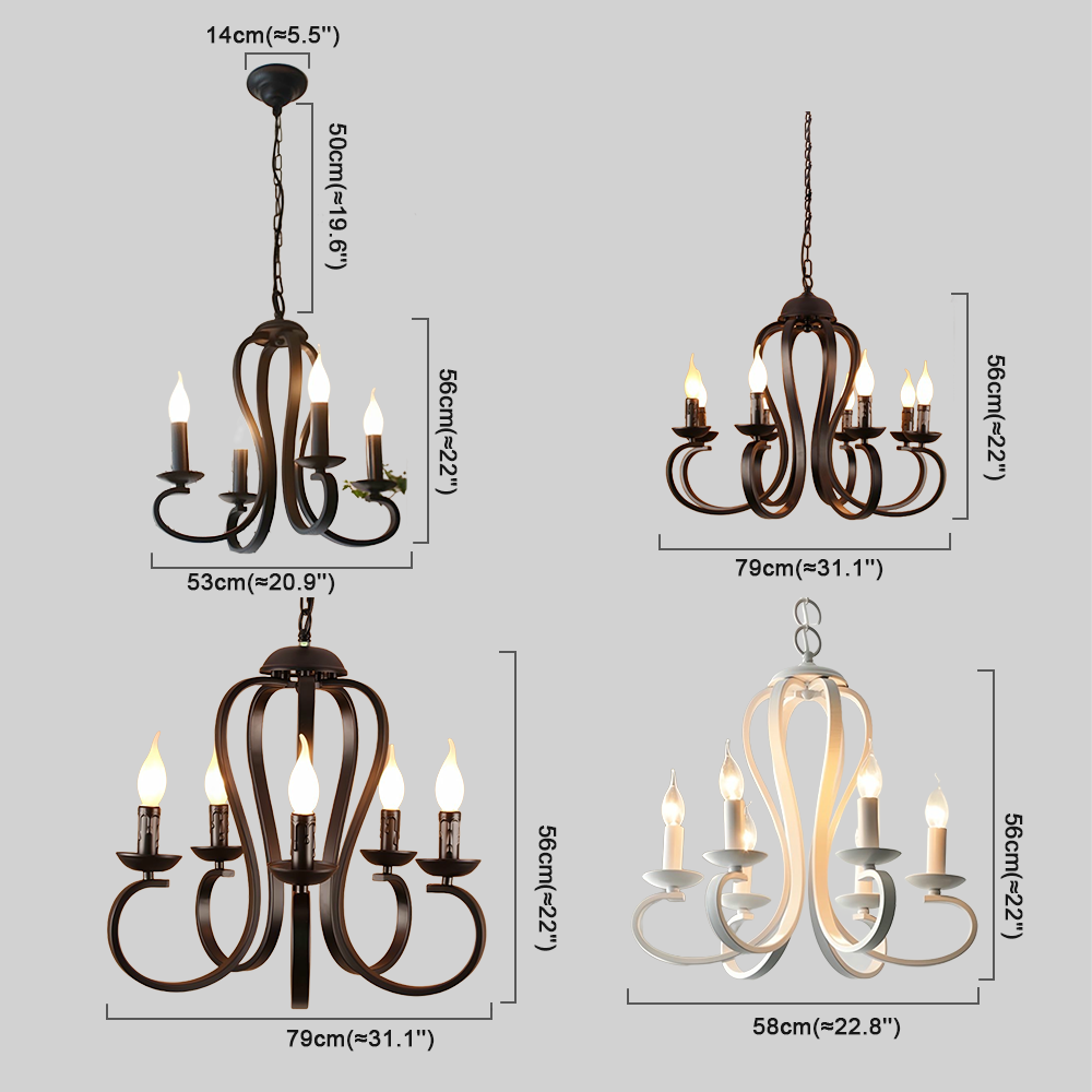 Vintage Candle Chandelier - Metal Multi-Light Fixture for Dining Room/Living Room - Flindria