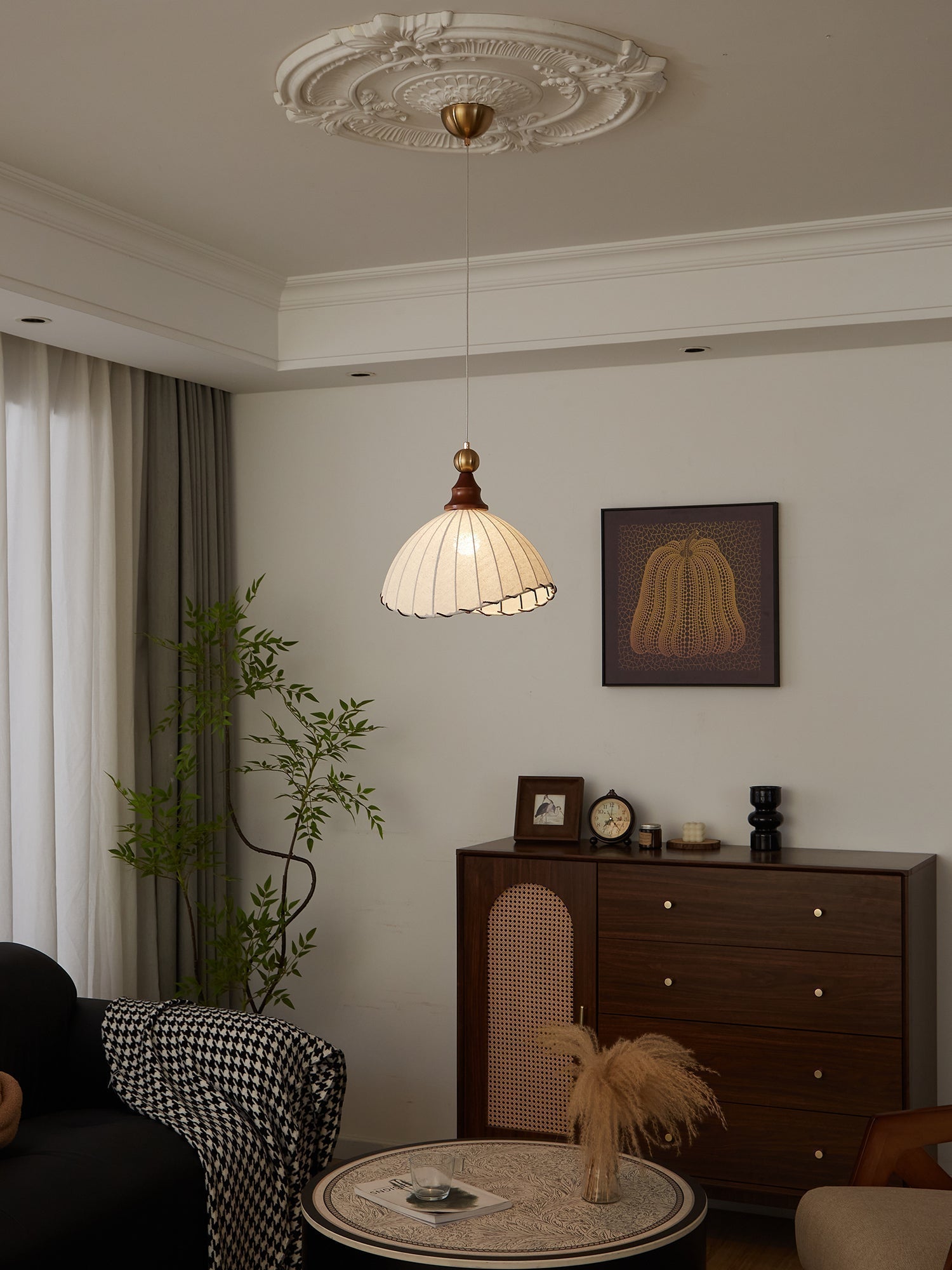 Nyvera Pendant Light With Fabric Shade For Dining Room Ambience