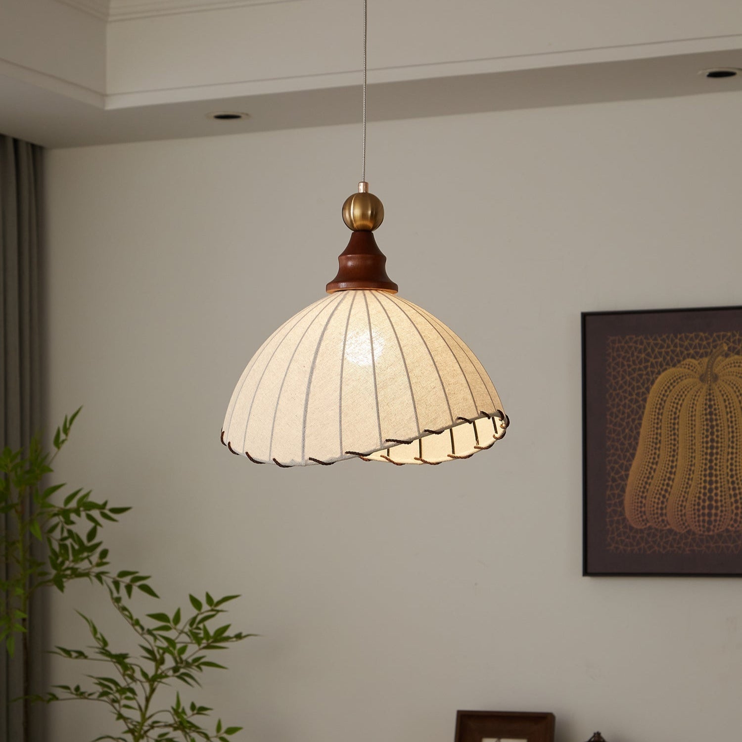 Nyvera Pendant Light With Fabric Shade For Dining Room Ambience