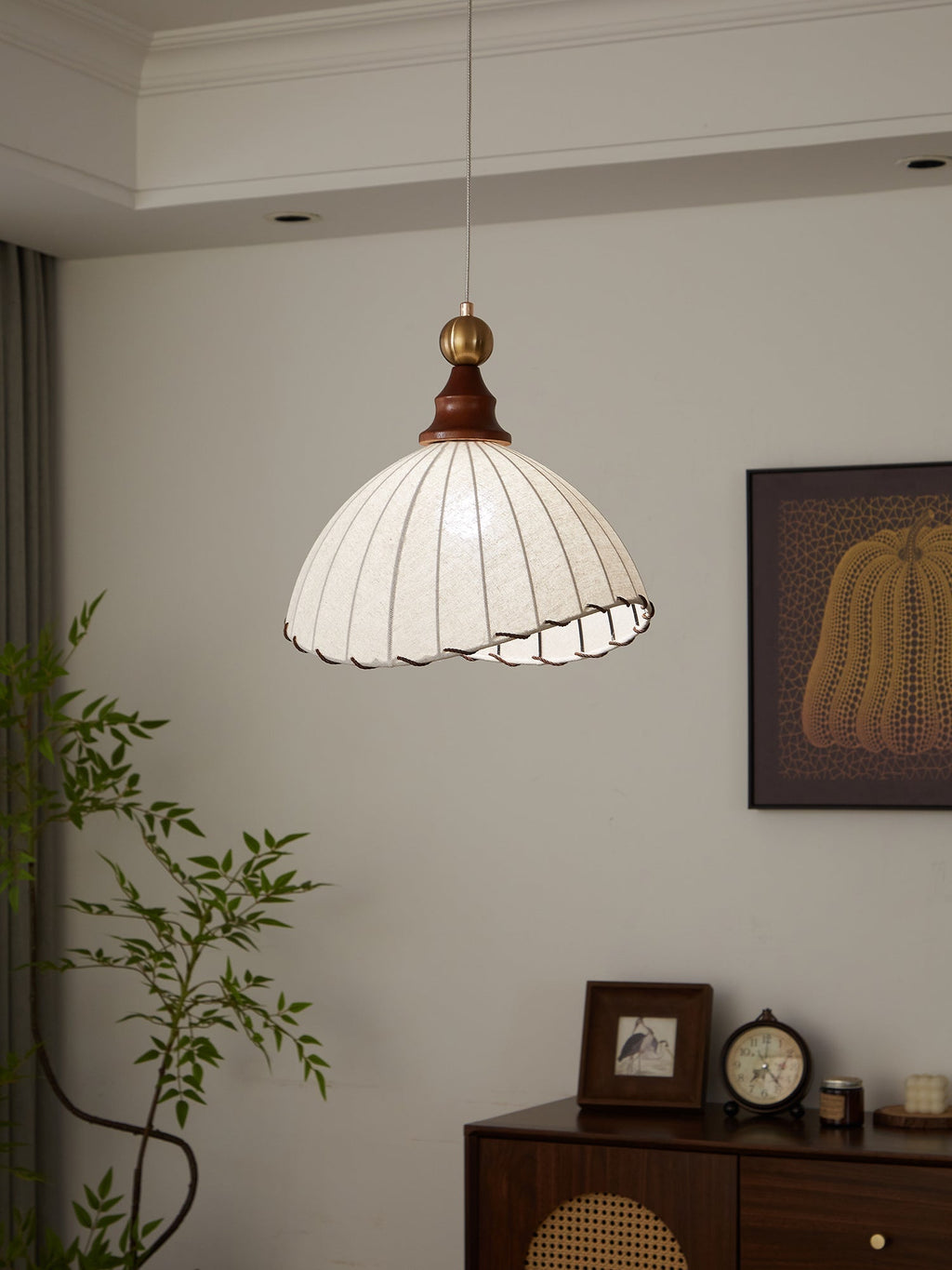 Nyvera Pendant Light With Fabric Shade For Dining Room Ambience