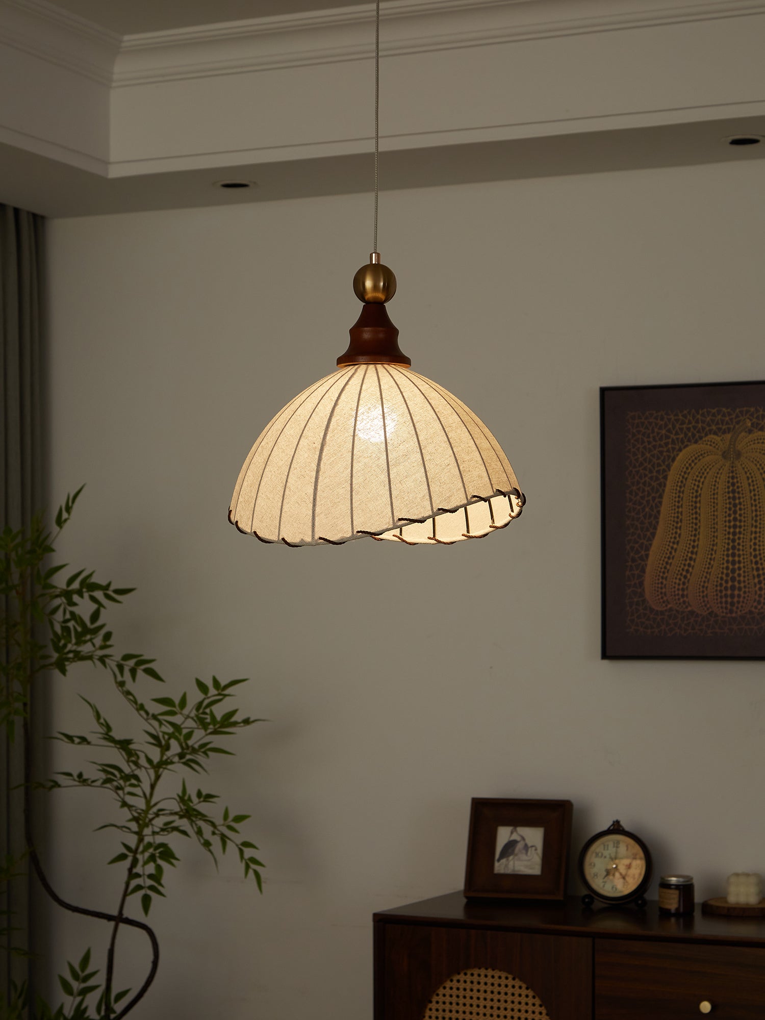 Nyvera Pendant Light With Fabric Shade For Dining Room Ambience