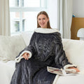 Electric Heated Sherpa Fleece Wearable Blanket — Integrated Sleeves and Foot Pockets