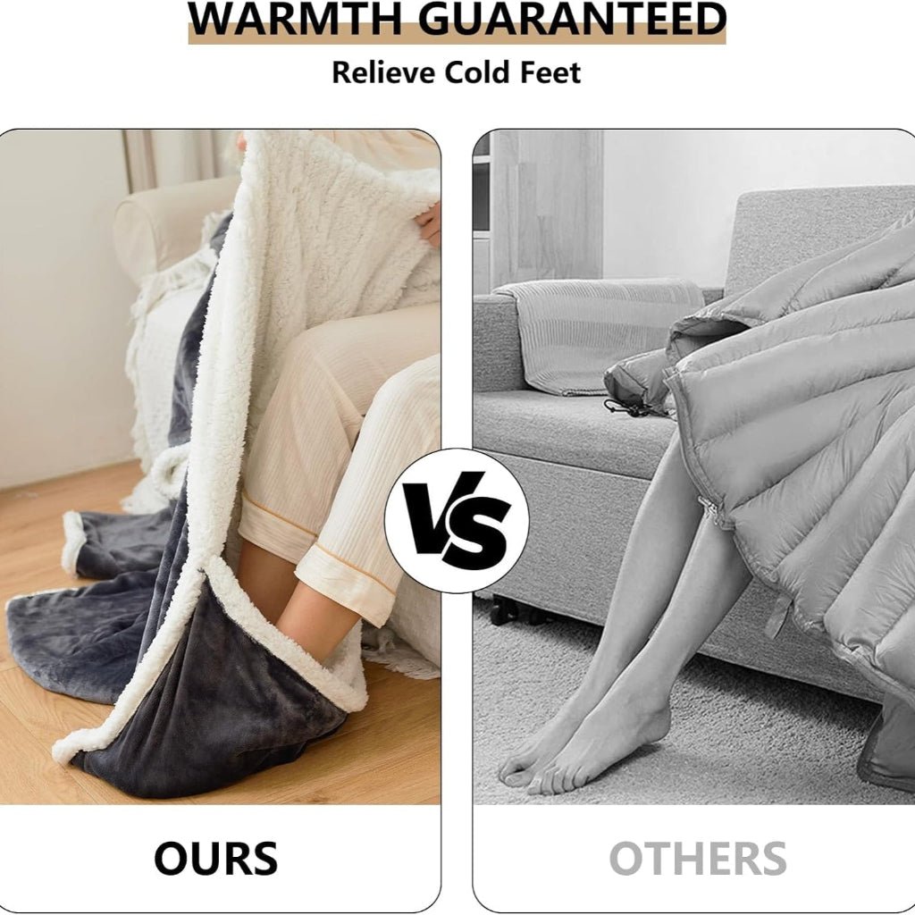 Electric Heated Sherpa Fleece Wearable Blanket — Integrated Sleeves and Foot Pockets