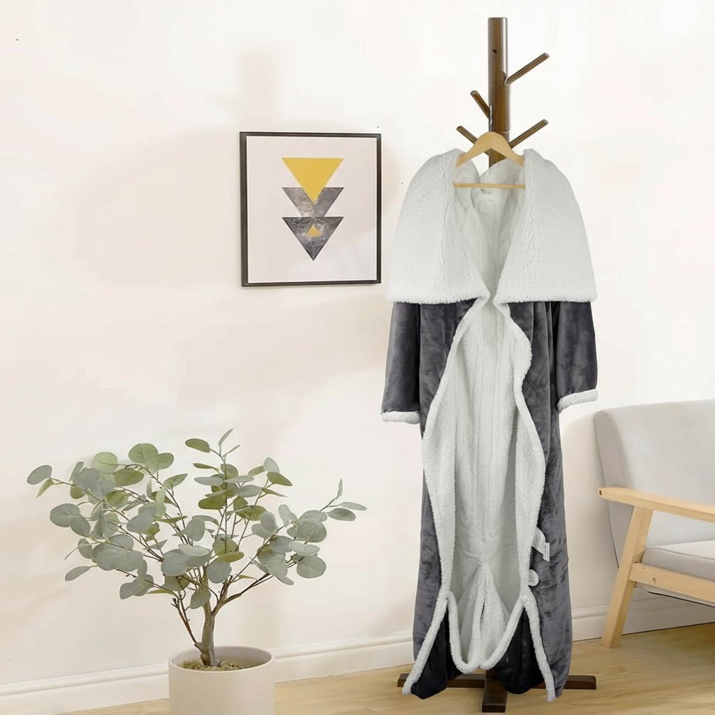 Electric Heated Sherpa Fleece Wearable Blanket — Integrated Sleeves and Foot Pockets