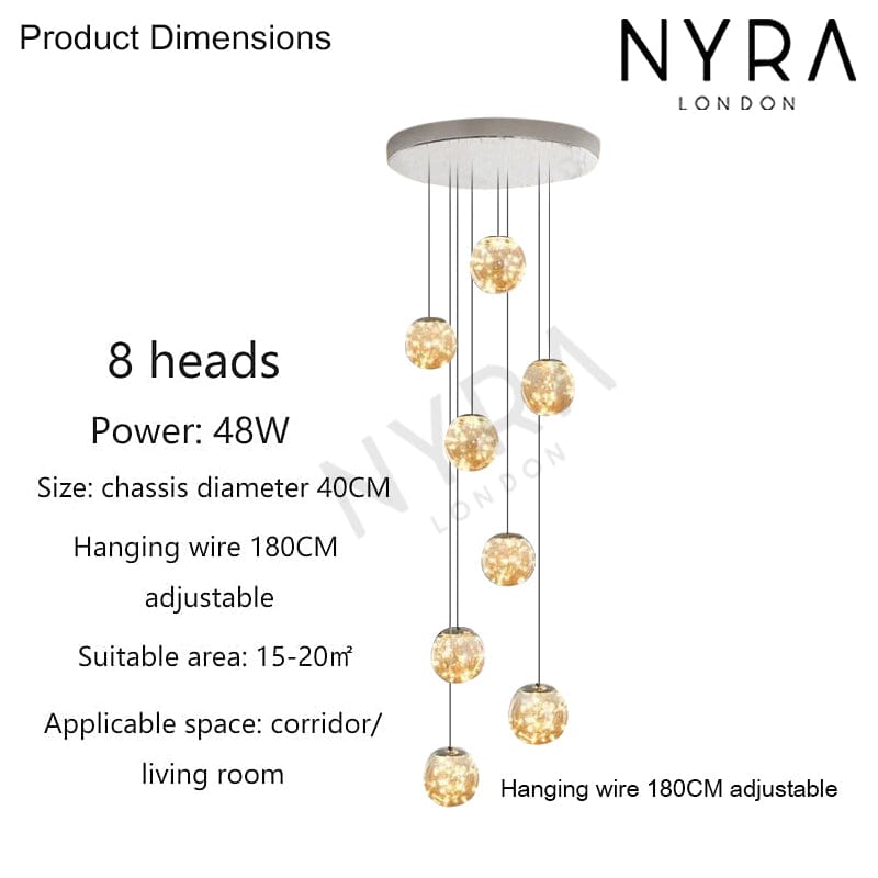 Bella Glass Ball Staircase Chandelier — Elegant Pendant Light