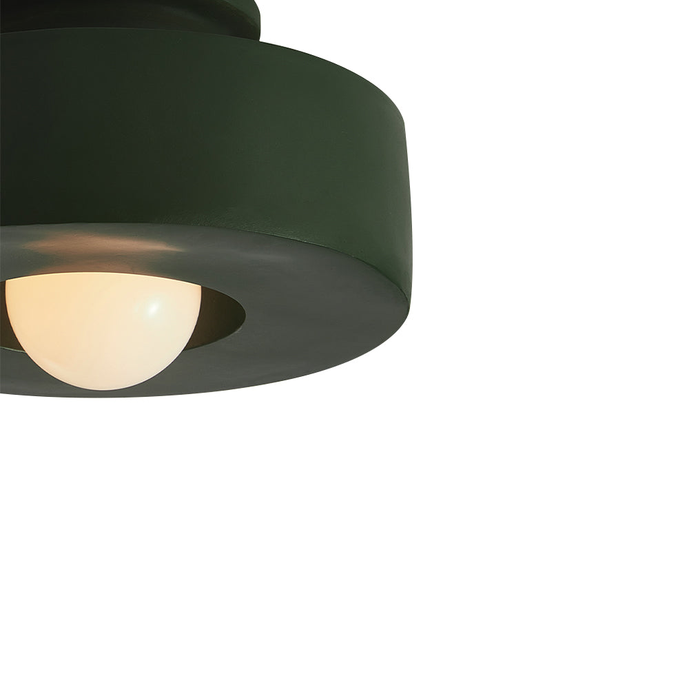 Nordic Wabi-Sabi Resin Cylinder Ceiling Lamp — Dimmable 30cm, Flush Mount, Black, Green & Red