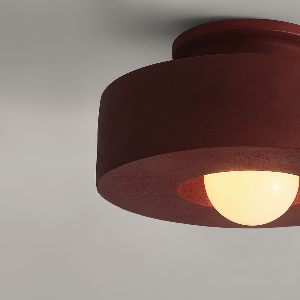 Nordic Wabi-Sabi Resin Cylinder Ceiling Lamp — Dimmable 30cm, Flush Mount, Black, Green & Red