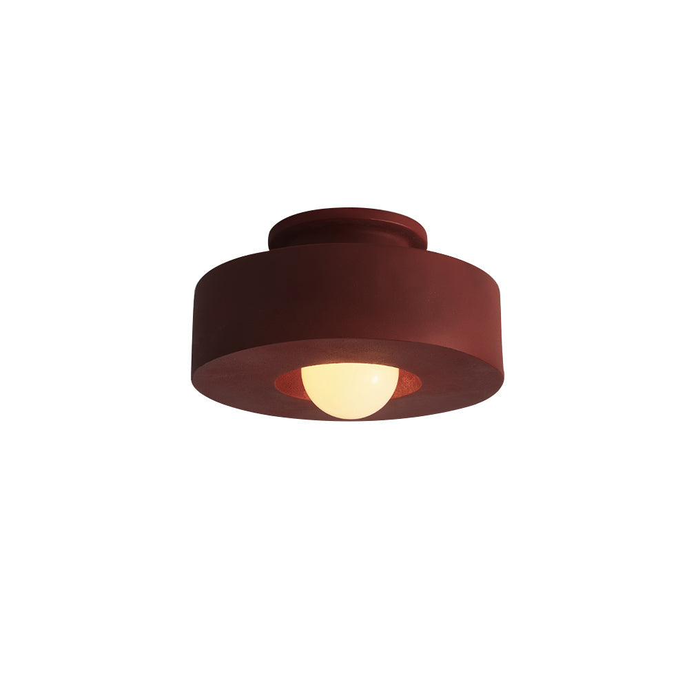 Nordic Wabi-Sabi Resin Cylinder Ceiling Lamp — Dimmable 30cm, Flush Mount, Black, Green & Red