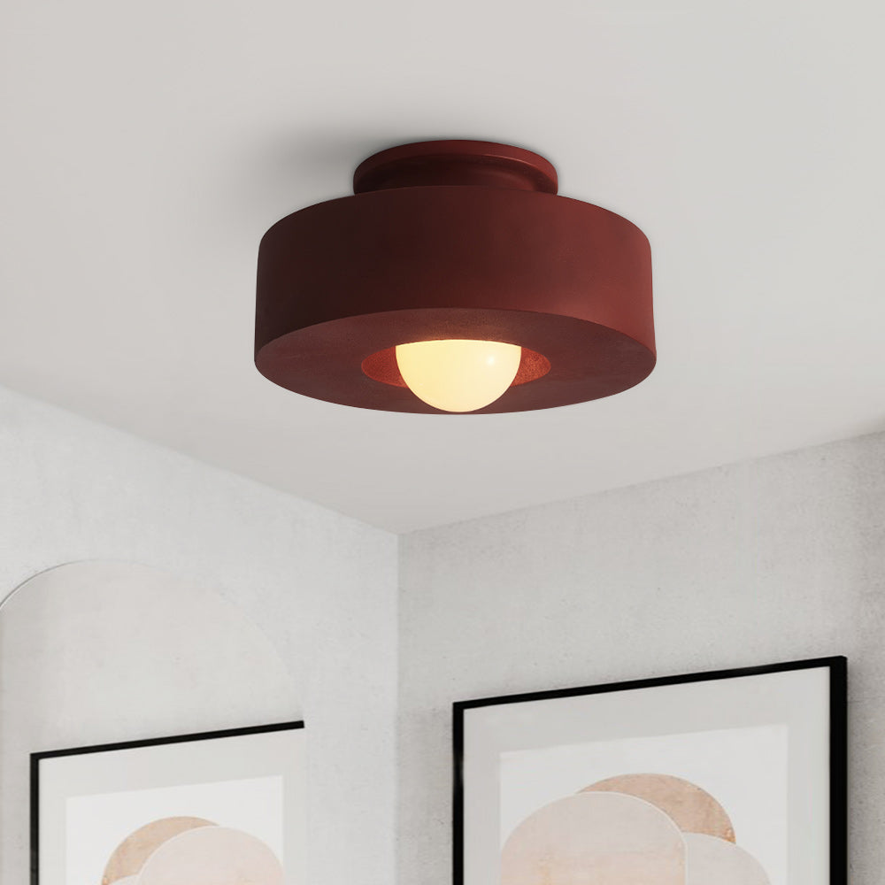 Nordic Wabi-Sabi Resin Cylinder Ceiling Lamp — Dimmable 30cm, Flush Mount, Black, Green & Red