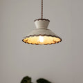 Aurelia Vintage Ceramic Pendant Light — Scalloped Shade, Cream and Brown Edge Detail