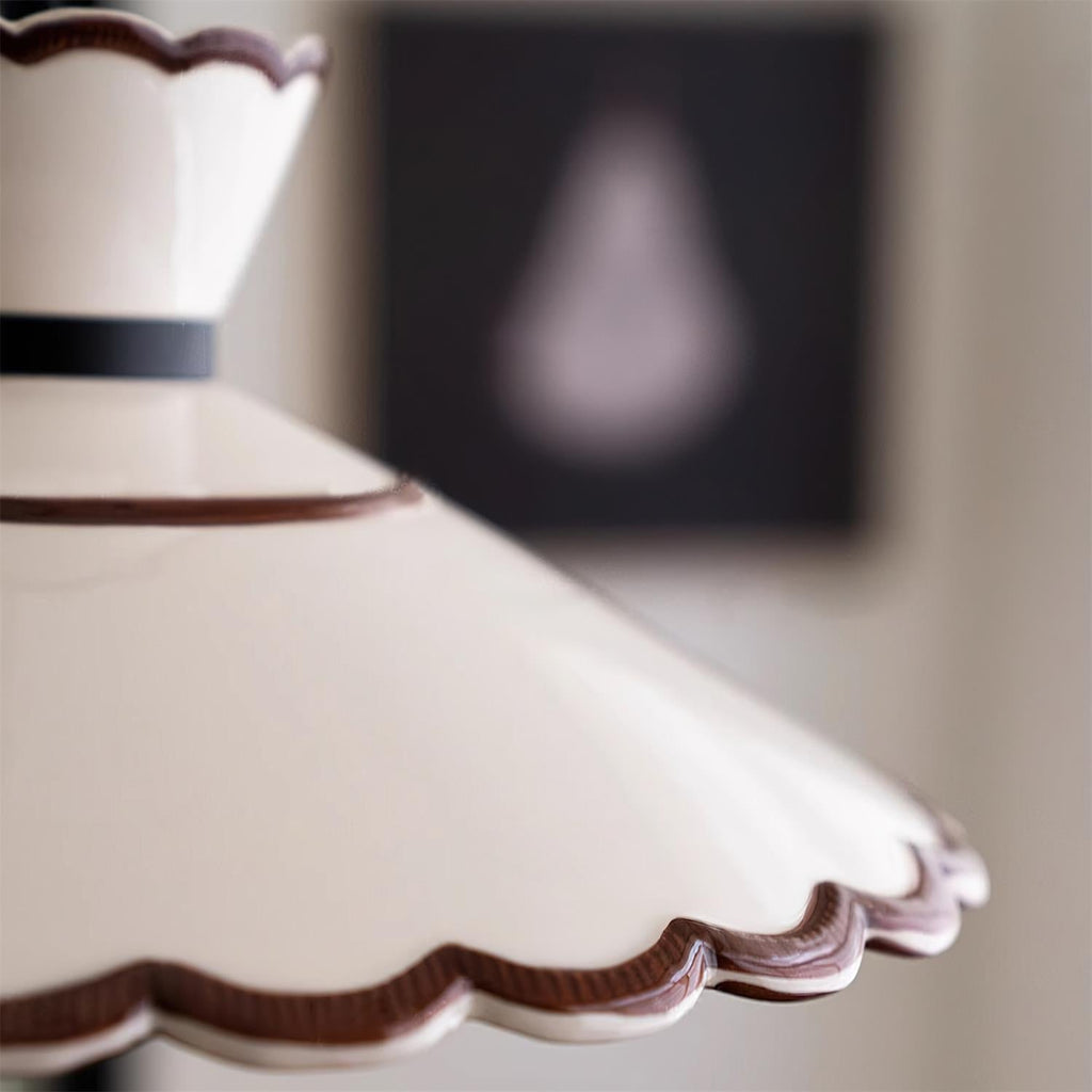 Aurelia Vintage Ceramic Pendant Light — Scalloped Shade, Cream and Brown Edge Detail