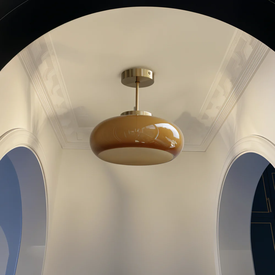 Vintage Round Glass Ceiling Lamp — 12W Integrated LED, Balanced Illumination