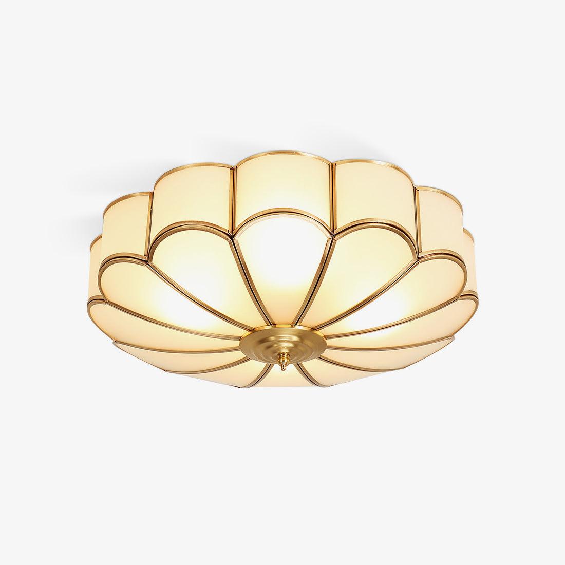 Gold Brass Round Ceiling Light — Anti-Glare Glass Panel, Diffused Warm Glow