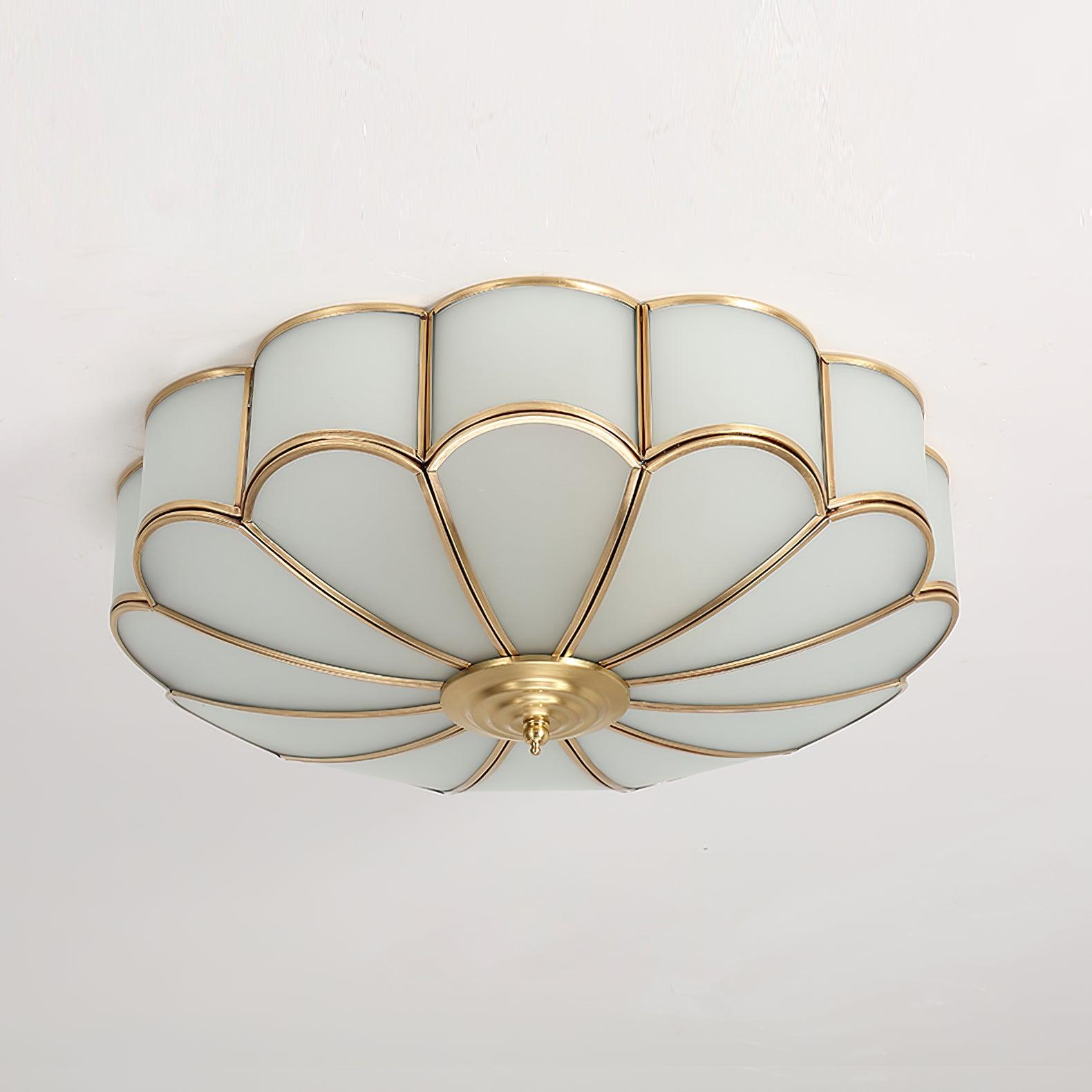 Gold Brass Round Ceiling Light — Anti-Glare Glass Panel, Diffused Warm Glow