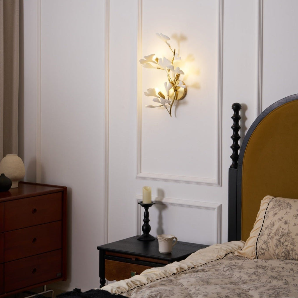 Veralon Ginkgo Ceramic Wall Light Finish Soft Matte Ambient Glow