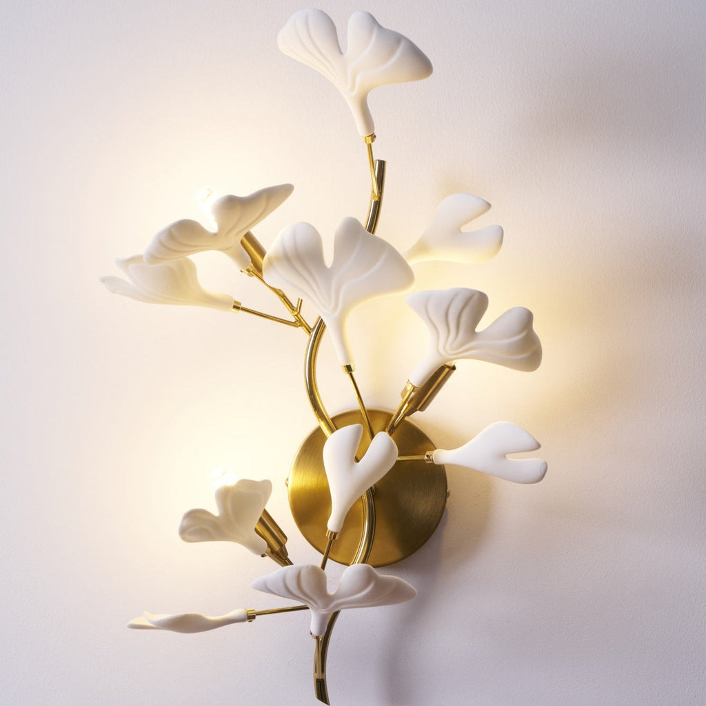 Veralon Ginkgo Ceramic Wall Light Finish Soft Matte Ambient Glow